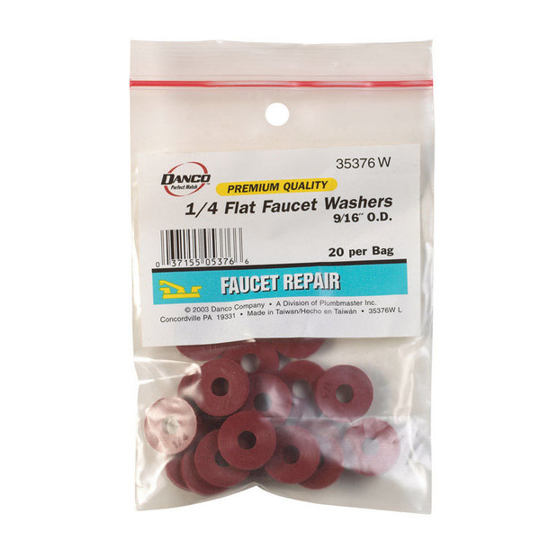 Danco Flat Washer, Fits Bolt Size 1/4" , Rubber Plain Finish 35376W